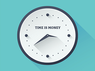 White clock on a blue background with the caption 'Time is Money.'