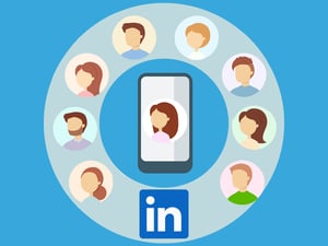 faces around smartphone and LinkedIn logo