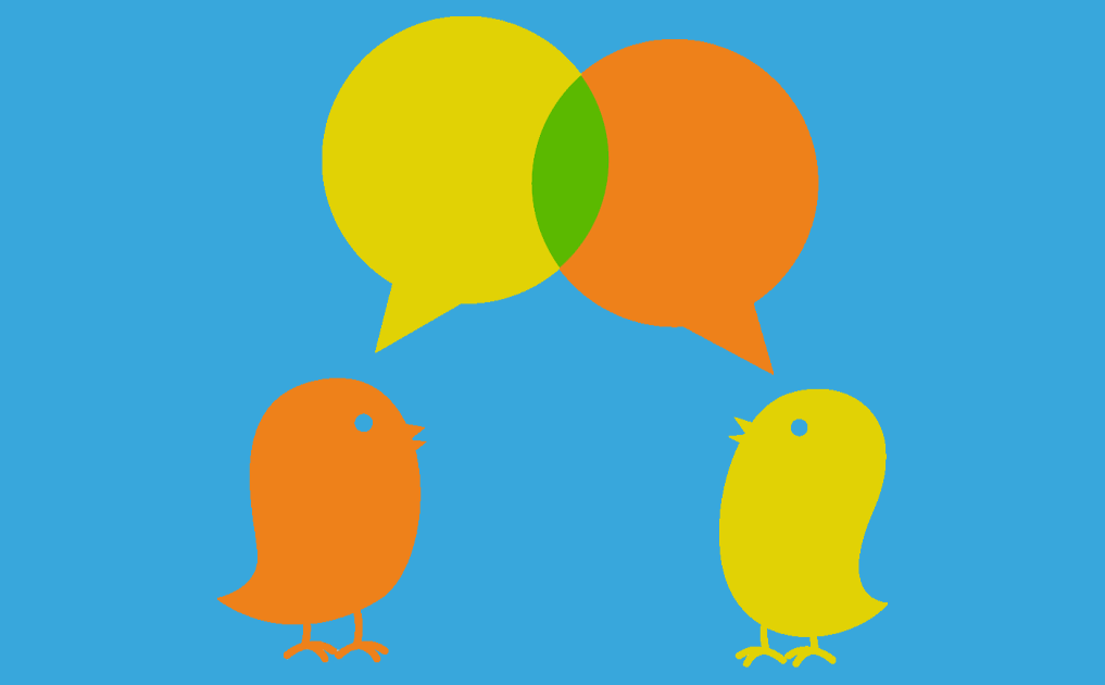 Twitter birds talking with speech bubbles