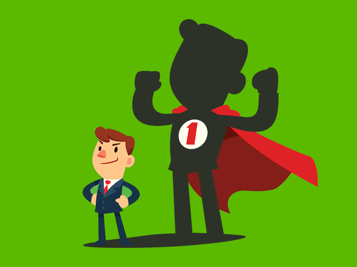 Business man with hero shadow 