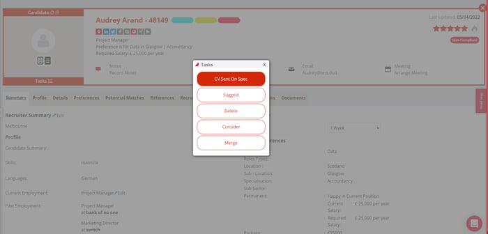 Screenshot of Firefish CRM system