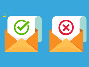 two emails: one with a 'tick' on it and the other with a 'X' on it. 