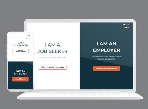 Recruitment website homepage on a laptop screen and smart phone