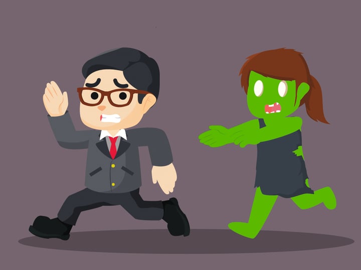 recruiter running away from zombie candidate