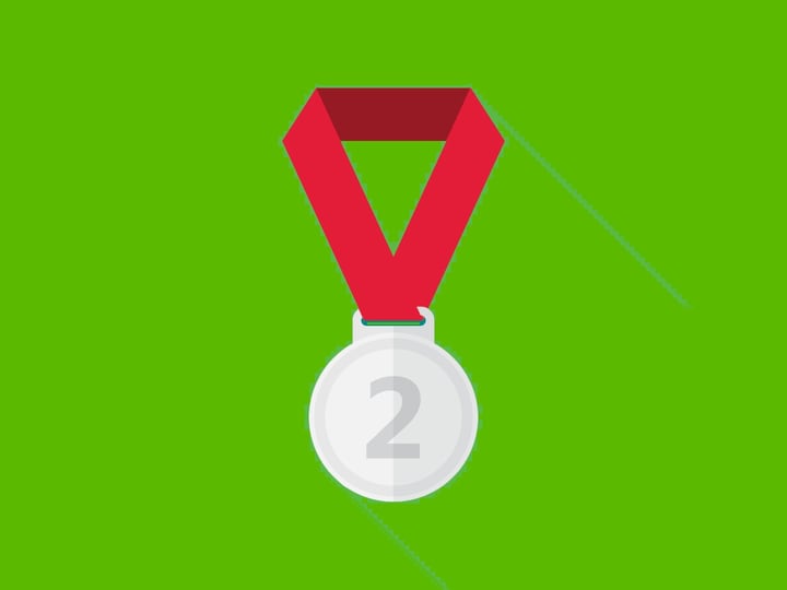 Second place silver medal on a green background